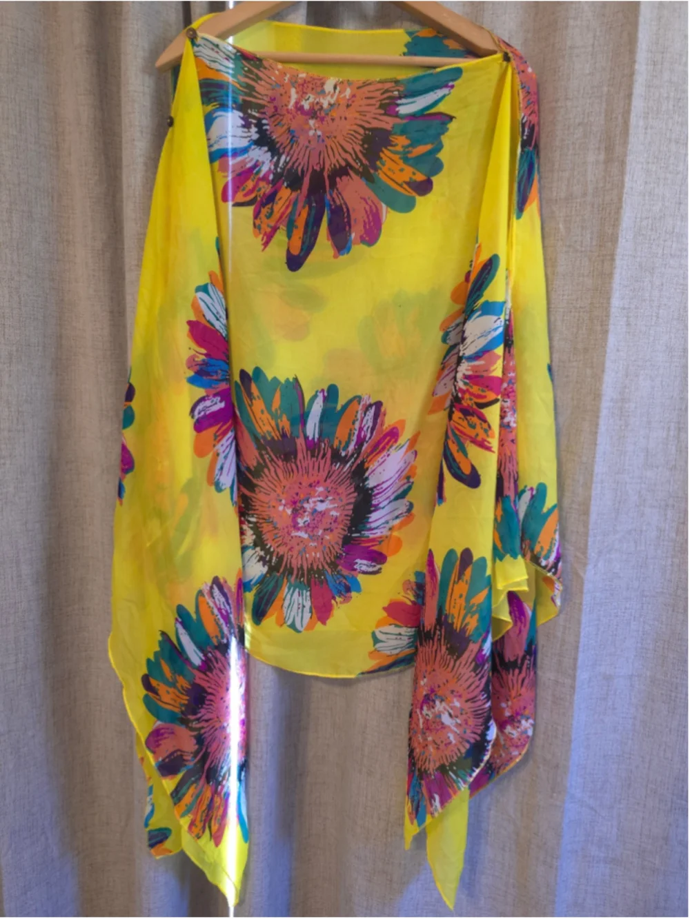Beautiful Floral button Sleeve One Size Yellow Multicolor Blouse Poncho Scarf